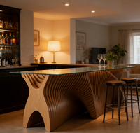 Bureau de réception en bois au design ondulé pour la maison, le restaurant, le hall d'entrée, le comptoir avant, meubles sur mesure