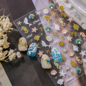 TSZS 5D estampé été Nail Art autocollants <span class=keywords><strong>d</strong></span>écalcomanies en plastique avec océan <span class=keywords><strong>vie</strong></span> étoile <span class=keywords><strong>de</strong></span> mer hippocampe cocotier été thème - Product Image 1