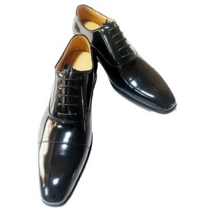 Designer Black Classic Cowhide Patent Leather Men's <b>Pointed</b> Lace-up Anti-Slip Breathable Lightweight Dress Shoes for Wedding - Product Image 1