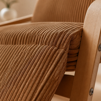 Fauteuil inclinable en bois de bouleau courbé de style nordique avec repose-pieds étendu, fauteuil de relaxation ergonomique à dossier haut en velours côtelé pour jardin et terrasse