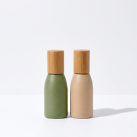 Flacon roll-on en verre vide, givré mat, avec bouchon en bambou et bille en verre, pour emballage cosmétique