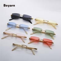 Lunettes de soleil Boyarn Color Buffalo Horn Small Square Pearl, lunettes de soleil rétro tendance avec strass et diamants, sans monture, pour femmes