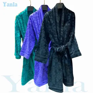 Men And Women Nighty Bathrobe Famous Brand Cotton Jacquard Sleepwear Bathrobe Luxury Plush Robe Pajamas