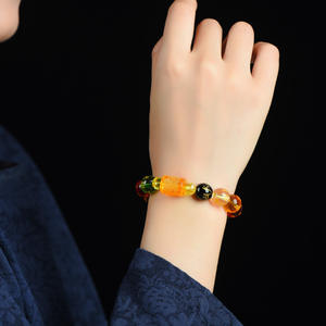 三面五色釉薬六字真言ユニセックス仏教ビーズクリスタルハンドジェスチャーエスニックスタイルトラベルブレスレット - Product Image 4