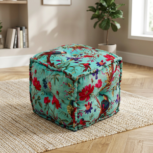 Pouf Ottoman Traditionnel pour la Maison, en Velours Imprimé Écologique Motif Oiseau, Pouf Cube en Coton, Meuble Décoratif pour Salon, Vente en Gros - Product Image 2