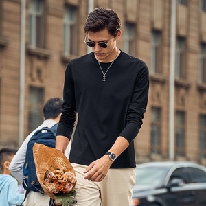 เสื้อยืดแขนยาวผู้ชาย Dawe ผ้าฝ้ายเส้นใยยาว ต้านเชื้อแบคทีเรีย ทรงหลวม คอกลม วินเทจ สีขาวและสีดำ ใช้งานได้หลากหลาย - Product Image 2