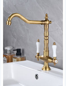 Grifos de Lavabo de Latón Antiguos Franceses de un Solo Orificio, con Doble Manija, Mezcladores, Grifos Giratorios para Cocina y Baño - Product Image 5