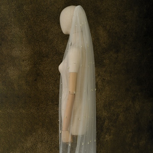 <span class=keywords><strong>Velo</strong></span> <span class=keywords><strong>da</strong></span> <span class=keywords><strong>Sposa</strong></span> in Tulle con Perle Fatte a Mano 100cm/200cm/300cm, Lussuoso <span class=keywords><strong>Velo</strong></span> Lungo con Coda e Bordo Decorato con Perline - Product Image 4