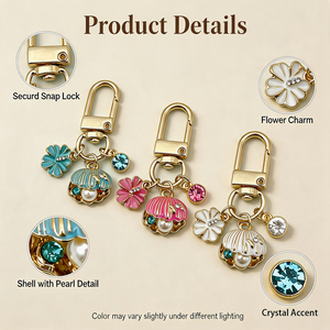 Shell Pearl <b>Keychain</b> Ocean Style Bag Accessory Zinc Alloy <b>Carabiner</b> Charm Fashion Trend Fresh Irregular Shape - Product Image 2