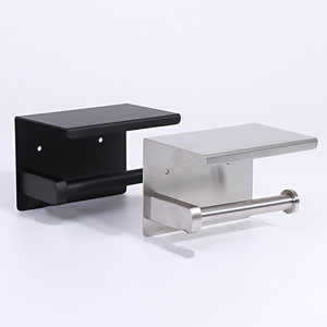 Portarrollos de Papel Higiénico de Acero Inoxidable Resistente a la Oxidación, Autoadhesivo, <span class=keywords><strong>para</strong></span> Montar en la Pared, Color Negro Mate, con Estante - Product Image 1