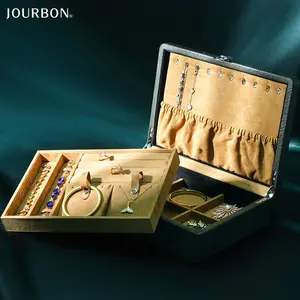 Jourbon-estuche de viaje vintage multifuncional, organizador de joyería portátil de cuero PU de gamuza, caja de almacenamiento de joyería
