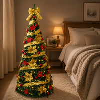 Arbre de Noël artificiel pré-éclairé Ownerparty de 6 pieds et 7 pieds avec ruban doré et poinsettia, lumières LED chaudes, décoration de Noël de luxe