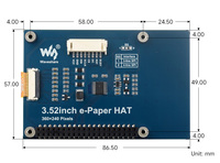 شاشة E-Paper (B) مقاس 3.52 بوصة من Waveshare بتقنية E-Ink بدقة 360x240 باللون الأحمر والأسود والأبيض مع واجهة SPI لـ Raspberry Pi وسلسلة Jetson و RDK X3 A990