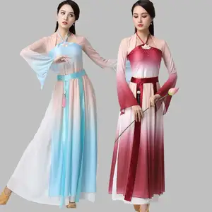 Diskon besar kostum penampilan tari perut timur gaya Tiongkok warna gradien sangat elegan pakaian untuk wanita