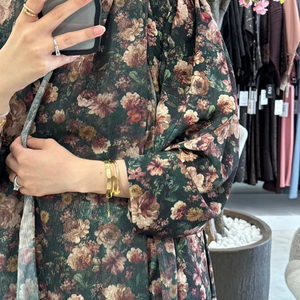 Vestido Largo Modesto con Estampado de Flores Personalizado Leduo, Abaya con Puños Fruncidos para Mujeres Musulmanas - Product Image 1