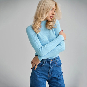 2025 automne hiver femmes couleur unie demi col roulé <span class=keywords><strong>pull</strong></span> transfrontalier coupe ajustée Style européen américain tricoté Base chemise - Product Image 4