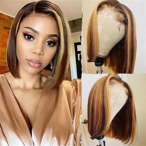 <span class=keywords><strong>Parrucca</strong></span> Bob Liscia con Highlights, Parrucche in Capelli Umani Senza Colla, Frontale in Pizzo HD 13x4, Bob Corto Ombre Marrone in Capelli Umani - Product Image 6
