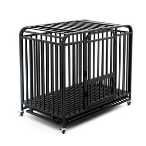 New Arrival Kim Loại Vuông Ống Đen Heavy Duty Pet Cage Với Bánh Xe Cho Chó Lớn