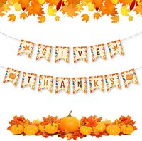 Bannière de remerciement - Bannières décoratives pour Thanksgiving, guirlande de feuilles d'érable et de citrouilles d'automne pour les fournitures de Thanksgiving
