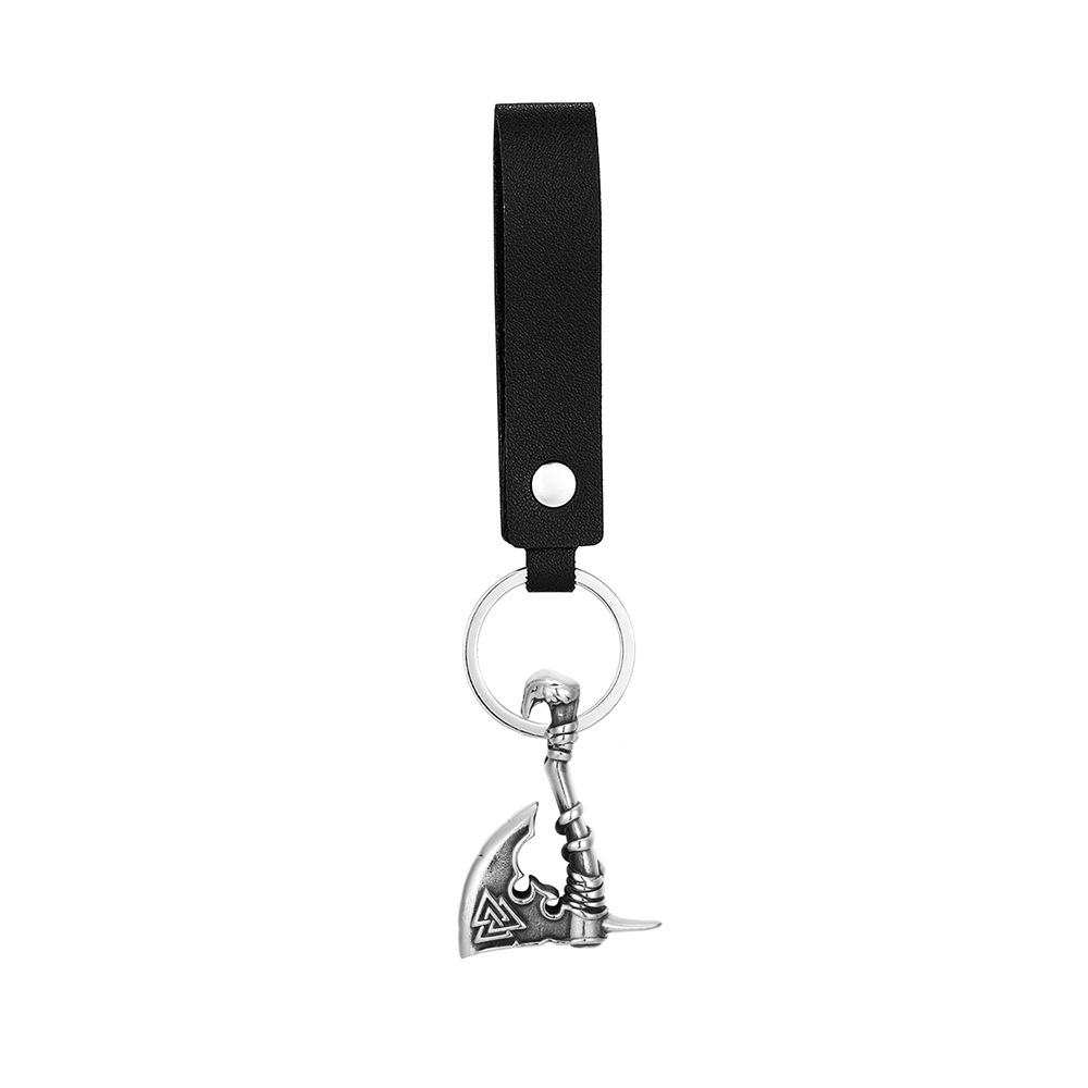 Steel-colored pendant leather cord keychain