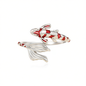 Anillo de Pez Koi, Chapado en Oro Blanco, Diseño Esmaltado, Joyería Moderna y Bonita, Unisex, para Uso Diario, Accesorio de Regalo - Product Image 1