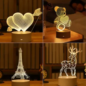 Fabrika özelleştirilmiş 3D gece lambası dekoratif lambası hediyeler için akrilik malzeme ile oda dükkanı restoran