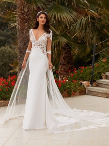 <span class=keywords><strong>Vestido</strong></span> <span class=keywords><strong>de</strong></span> <span class=keywords><strong>novia</strong></span> <span class=keywords><strong>de</strong></span> manga corta con escote triangular, traje <span class=keywords><strong>de</strong></span> boda bohemio con cola y Espalda descubierta, <span class=keywords><strong>para</strong></span> <span class=keywords><strong>playa</strong></span>, 10565 #<span class=keywords><strong>2021</strong></span> - Product Image 2