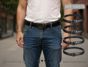 Cintura da uomo in acrilico 4 cm x 125 cm nera con fibbia automatica stile casual - Product Image 2