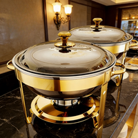Set Pemanas Makanan Buffet Hotel Golden Key, Wadah Sajian Stainless Steel Emas Perak