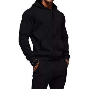 メンズ秋冬無地フリースライン暖かい防水ジッパー長袖フード付きカジュアルスポーツスーツ - Product Image 5