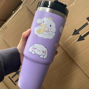 Đôi Kitty hai lớp kim loại cách điện Tumbler với phim hoạt hình xử lý và cho rơm nắp <span class=keywords><strong>30oz</strong></span> bán buôn số lượng lớn chân không <span class=keywords><strong>Flask</strong></span> & phích - Product Image 4