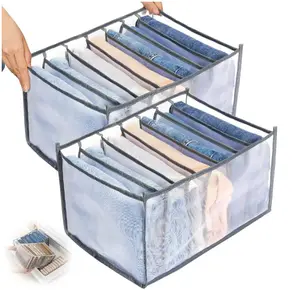 Venda quente Roupeiro Roupas Organizador Nylon Tecido 7 Grids Jeans Organizador Para Armário