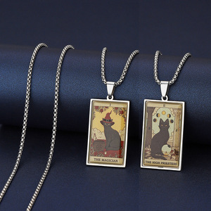Collar de Acero Inoxidable Estilo Gótico Vintage Personalizado con Colgante de Carta del Tarot, Esoterismo, Magia, Amuleto de Adivinación - Product Image 1