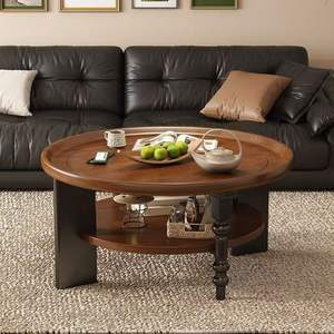 Solid Wood Round Coffee <b>Table</b> 48 In Retro Style American Chinese Living Room Furniture - Product Image 3