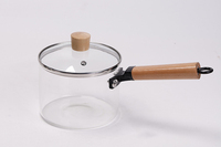Fabricants vente en gros de verre à haute teneur en borosilicate, pot à soupe en bois, pot en verre chauffant à feu ouvert