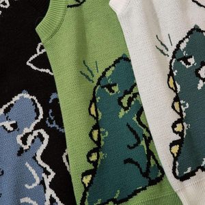 เสื้อกั๊กไหมพรมลายไดโนเสาร์สำหรับผู้ชาย FOXA แบบไม่มีแขน สวมใส่สบายๆ ดีไซน์ลายปักแบบวาดด้วยมือ - Product Image 6