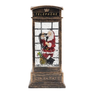 Decorazione Natalizia da Tavolo, Cabina Telefonica di Babbo Natale con Lanterna, <span class=keywords><strong>Globo</strong></span> di Neve Natalizio Pre-Illuminato a LED con Acqua Rotante e Glitter - Product Image 3