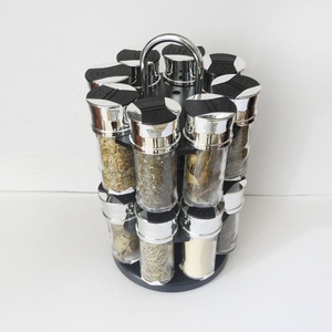 Hộp Đựng Gia Vị Thủy Tinh Với Giá Đỡ Gia Vị Quay Tròn Màu Đen - Product Image 2