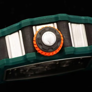 Reloj de pulsera Tourbillon Skeleton con movimiento mecánico, marco verde y negro, diseño de alta gama para hombre, tonneau, fibra de carbono, resistente al agua, naranja flúor - Product Image 4