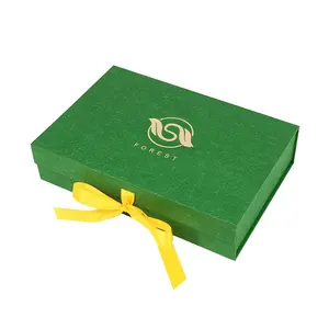 Custom Logo Printed Matt Rigid Magnetic Lid Folding Gift Box Packaging With Ribbon Closure