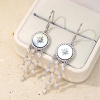 Boucles d'oreilles élégantes en argent véritable S925 avec zircon cubique et coquille de nacre blanche, style pompon, pour femme