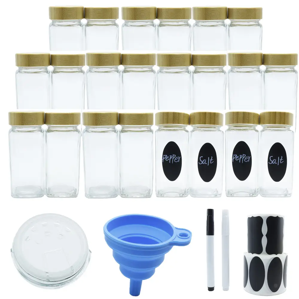 24 Pcs Lege Vierkante Glas Spice Potten Flessen Containers Unieke Glazen Kruidkruik Set Spice-3AN