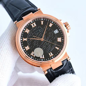 Reloj de Hombre de Moda, Nueva Tendencia, Luminoso, Resistente al Agua, con Reserva de Energía, Cristal de Zafiro, Caja Dorada, Esfera Negra, Correa de Cuero - Product Image 2