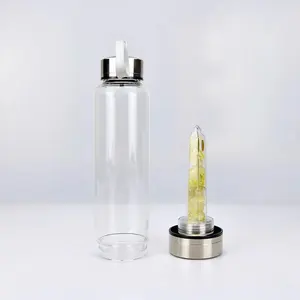 Groothandel Custom Logo Edelsteen Glazen Energie Natuurlijke Quartz Crystal Clear Drinkwater Fles
