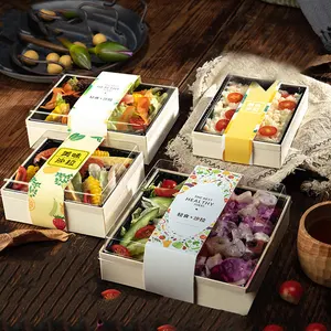 Kotak Kayu Daur Ulang, Kotak Kayu untuk Makan Siang Cepat, Makanan Sushi, Nasi, Salad Buah, Paket Makanan, Kotak Kayu
