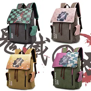 27*12*42cm sıcak satış 4 tasarımlar çocuklar okul çantası Anime iblis avcısı yıkanmış tuval PU kumaş sırt çantaları