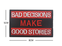 Parches de letras bordados DIY para coser, con diseños divertidos 'BAD DECISIONS MAKE GOOD STORES', para chaquetas, abrigos, bolsos y sombreros