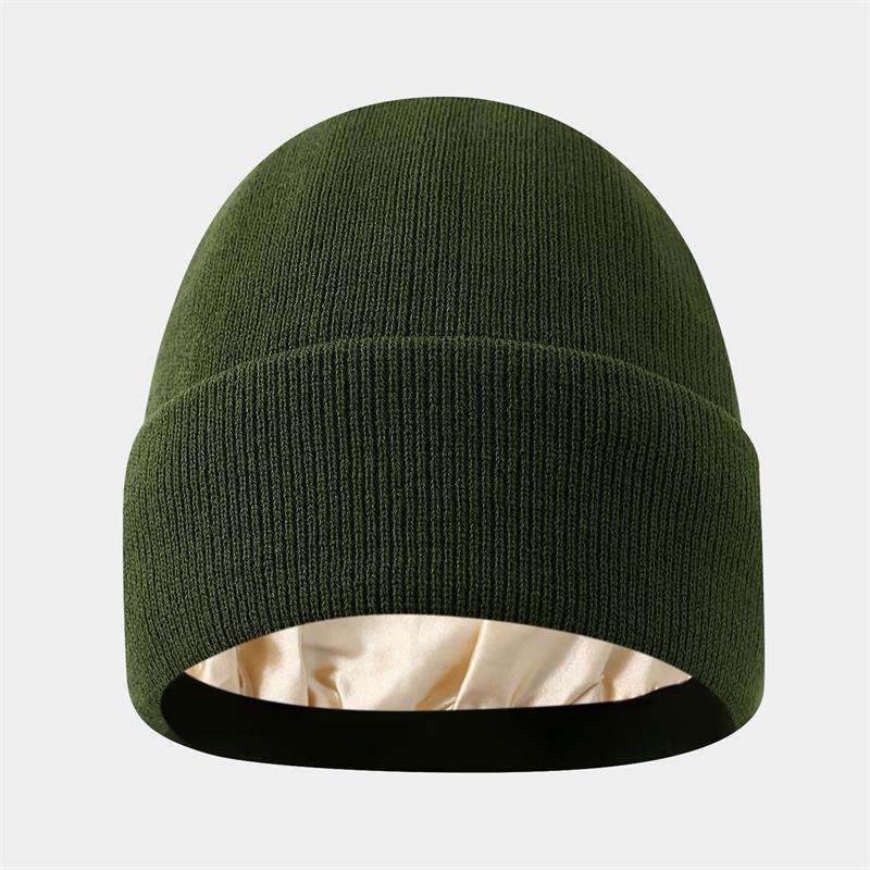 Golden lined warm knit hat-[green]]