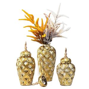 Jarrón de Cerámica con Diseño de Piña y Detalles Dorados, Juego de Jarrones de Templo, Jarrón Decorativo para el Hogar en Oferta - Product Image 1