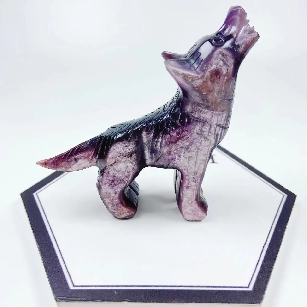 Hot Sale Kristalls tein Edelstein handgemachte geschnitzte Tier Lepidolite Wolf für Geschenke